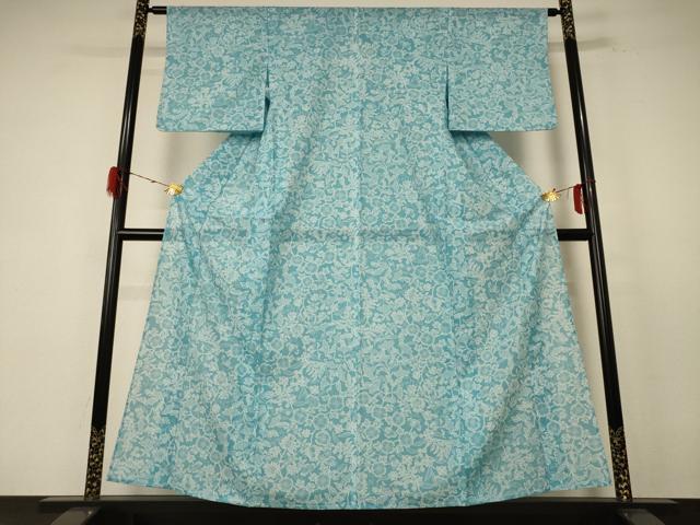 平和屋着物＊夏物 小紋 絽 更紗花文 洗える着物 AABE7401jd