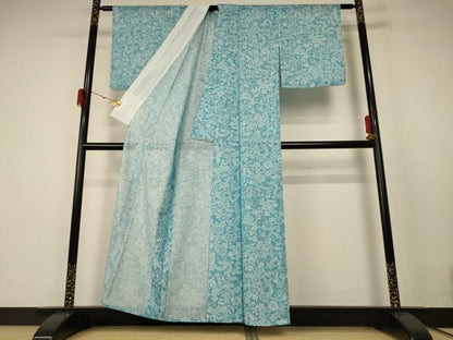 平和屋着物＊夏物 小紋 絽 更紗花文 洗える着物 AABE7401jd