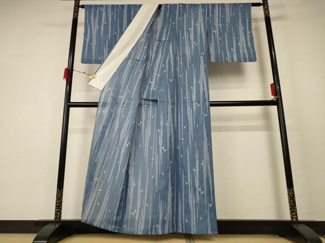 平和屋着物＊夏物 小紋 絽 枝葉文 洗える着物 AABE7402jd