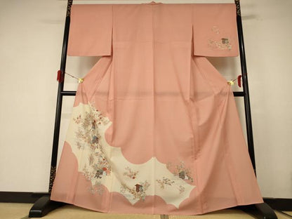 平和屋着物＊夏物 訪問着 絽 刺繍 御所車花文 洗える着物 AABE7403jd