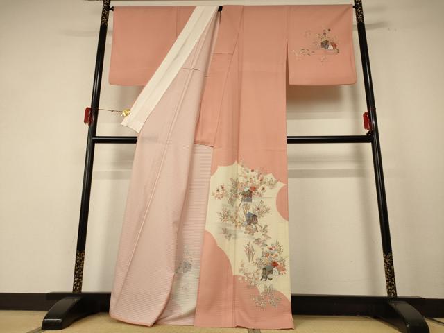平和屋着物＊夏物 訪問着 絽 刺繍 御所車花文 洗える着物 AABE7403jd