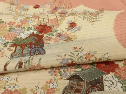 平和屋着物＊夏物 訪問着 絽 刺繍 御所車花文 洗える着物 AABE7403jd