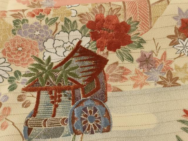 平和屋着物＊夏物 訪問着 絽 刺繍 御所車花文 洗える着物 AABE7403jd