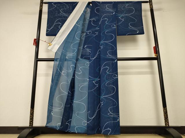 平和屋着物＊夏物　小紋　絽　流水文　洗える着物　AABE7404jd 平和屋着物＊夏物 小紋 絽 流水文 洗える着物 AABE7404jd
