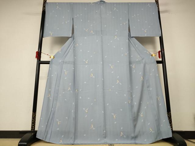 平和屋着物＊夏物 小紋 縦絽 梟 正絹 逸品 AABE7411jd