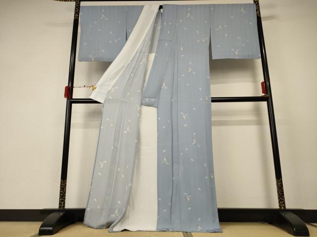 平和屋着物＊夏物 小紋 縦絽 梟 正絹 逸品 AABE7411jd