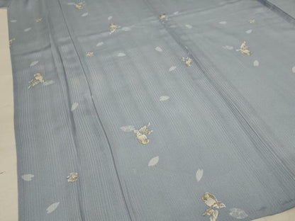 平和屋着物＊夏物 小紋 縦絽 梟 正絹 逸品 AABE7411jd