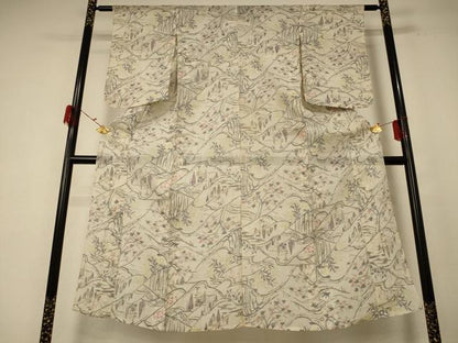 平和屋着物＊夏物 小千谷ちぢみ 風景文 麻 逸品 AABE7416jd