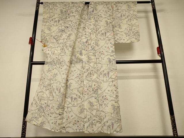 平和屋着物＊夏物 小千谷ちぢみ 風景文 麻 逸品 AABE7416jd