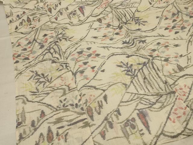 平和屋着物＊夏物 小千谷ちぢみ 風景文 麻 逸品 AABE7416jd
