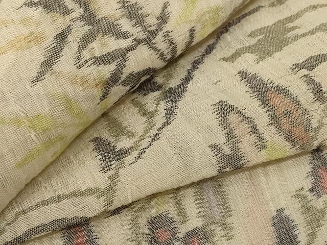 平和屋着物＊夏物 小千谷ちぢみ 風景文 麻 逸品 AABE7416jd