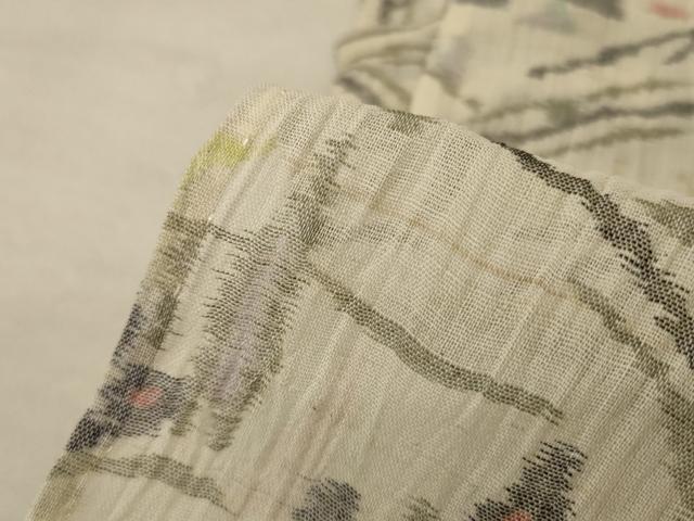 平和屋着物＊夏物 小千谷ちぢみ 風景文 麻 逸品 AABE7416jd