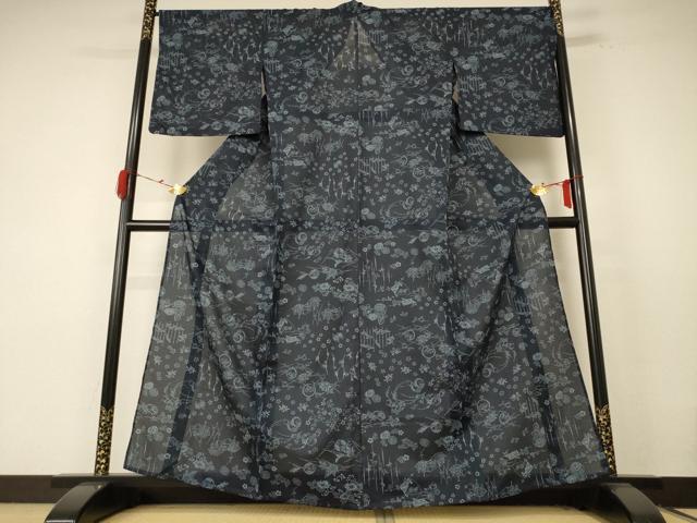 平和屋着物＊夏物 小紋 絽 花唐草文 船 やまと誂製 洗える着物 AABE7421jd