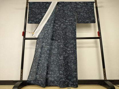 平和屋着物＊夏物 小紋 絽 花唐草文 船 やまと誂製 洗える着物 AABE7421jd