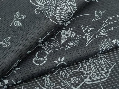 平和屋着物＊夏物 小紋 絽 花唐草文 船 やまと誂製 洗える着物 AABE7421jd
