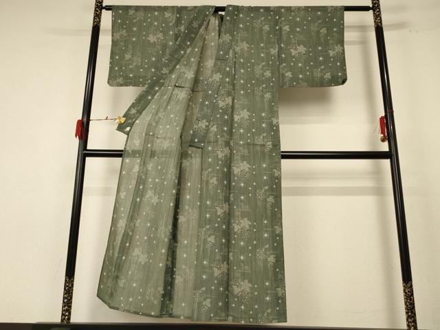 平和屋着物＊夏物 小紋 紗 草葉文 洗える着物 AABE7426jd