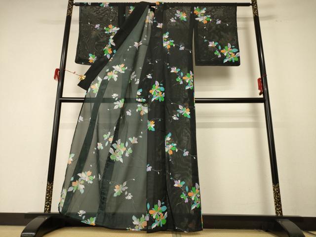 平和屋着物＊夏物 小紋 絽 草花文 洗える着物 未使用 AABE7429jd