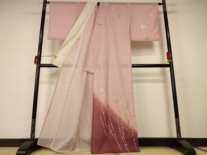 平和屋着物＊夏物 訪問着 絽 花鳥文 暈し染め 銀彩 洗える着物 AABE7436jd