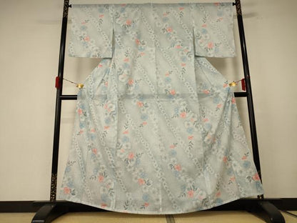 平和屋着物＊夏物 小紋 絽 草花文 洗える着物 AABE7439jd