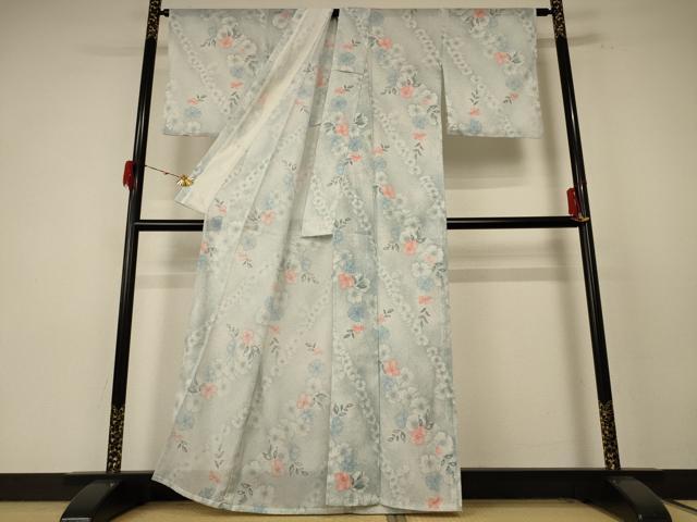 平和屋着物＊夏物 小紋 絽 草花文 洗える着物 AABE7439jd