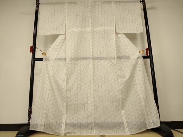 平和屋着物＊夏物 小紋 絽 格子柄 洗える着物 AABE7442jd