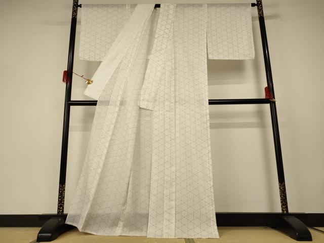 平和屋着物＊夏物 小紋 絽 格子柄 洗える着物 AABE7442jd