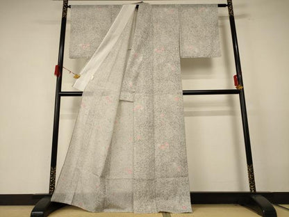 平和屋着物＊夏物 小紋 絽 舞花文 洗える着物 AABE7443jd
