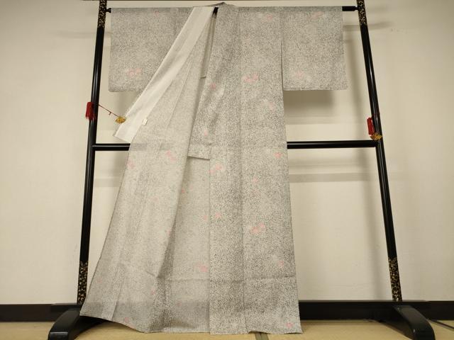 平和屋着物＊夏物 小紋 絽 舞花文 洗える着物 AABE7443jd