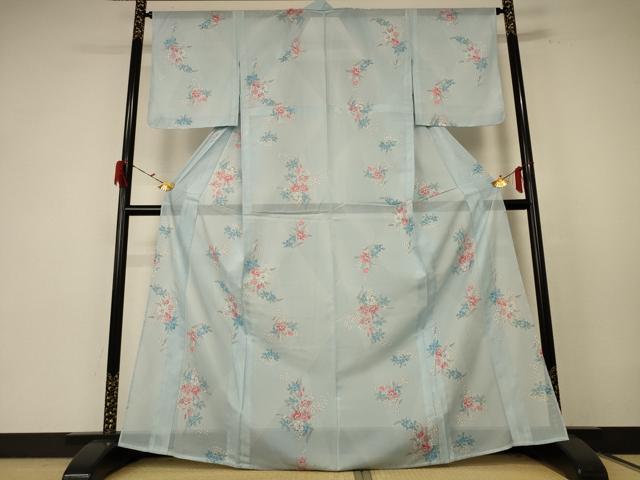 平和屋着物＊夏物 小紋 絽 草花文 洗える着物 未使用 AABE7444jd