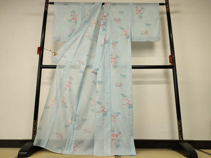 平和屋着物＊夏物 小紋 絽 草花文 洗える着物 未使用 AABE7444jd