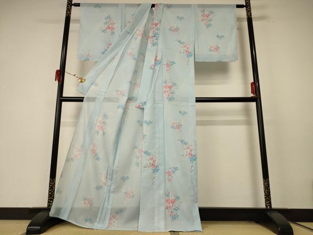 平和屋着物＊夏物 小紋 絽 草花文 洗える着物 未使用 AABE7444jd