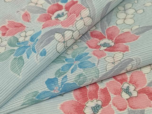 平和屋着物＊夏物 小紋 絽 草花文 洗える着物 未使用 AABE7444jd