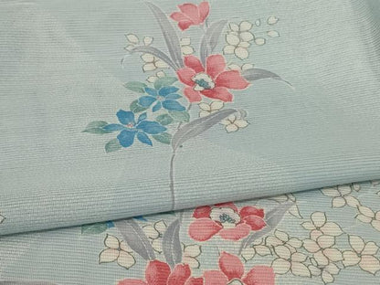 平和屋着物＊夏物 小紋 絽 草花文 洗える着物 未使用 AABE7444jd