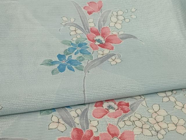 平和屋着物＊夏物 小紋 絽 草花文 洗える着物 未使用 AABE7444jd
