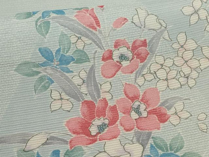 平和屋着物＊夏物 小紋 絽 草花文 洗える着物 未使用 AABE7444jd