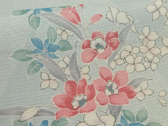 平和屋着物＊夏物 小紋 絽 草花文 洗える着物 未使用 AABE7444jd
