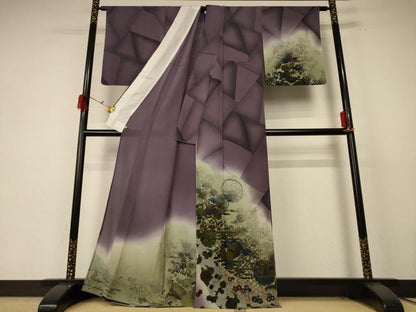 平和屋着物＊夏物 前田仁仙 仁仙更紗 訪問着 絽縮緬 雪輪花鳥文 暈し染め さが美扱い 正絹 逸品 AABE7447jd