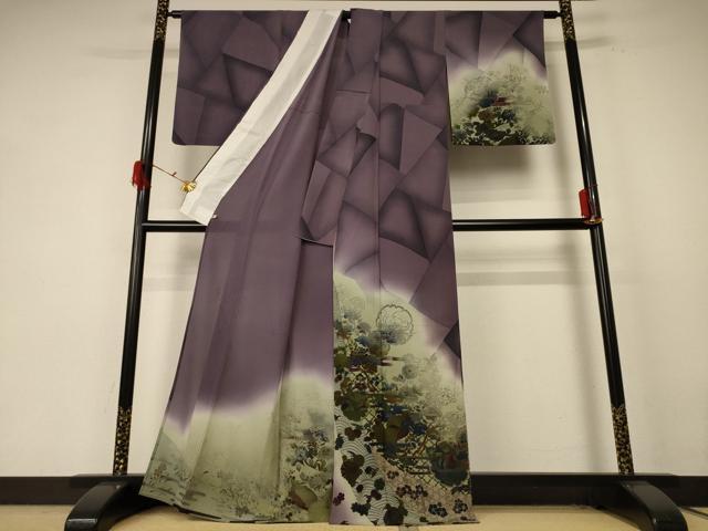 平和屋着物＊夏物 前田仁仙 仁仙更紗 訪問着 絽縮緬 雪輪花鳥文 暈し染め さが美扱い 正絹 逸品 AABE7447jd