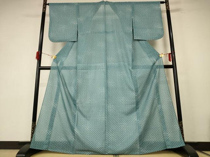 平和屋着物＊夏物 小紋 絽 扇子文 洗える着物 AABE7448jd