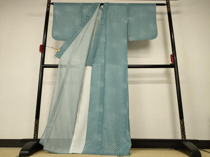 平和屋着物＊夏物 小紋 絽 扇子文 洗える着物 AABE7448jd