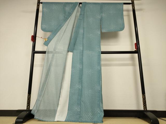 平和屋着物＊夏物 小紋 絽 扇子文 洗える着物 AABE7448jd