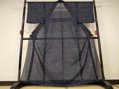 平和屋着物＊夏物 小紋 絽 丸文 洗える着物 未使用 AABE7450jd