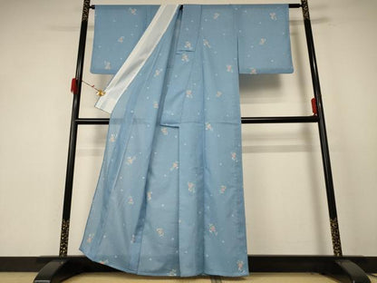 平和屋着物＊夏物 小紋 絽 草花文 洗える着物 AABE7452jd
