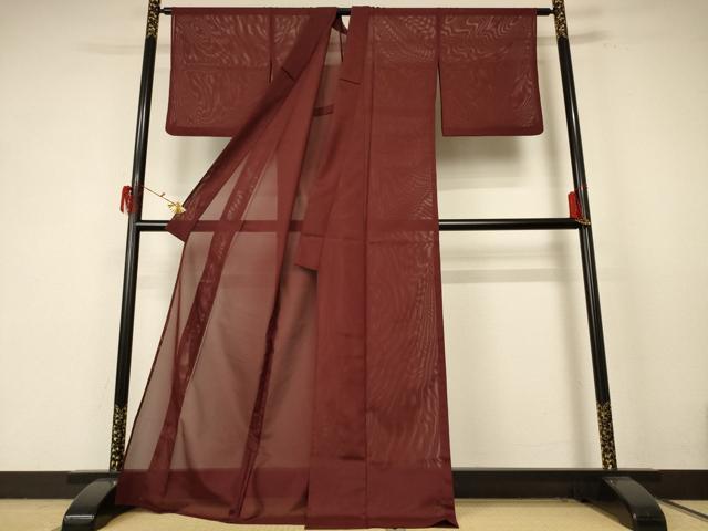 平和屋着物＊夏物 色無地 絽 栗皮茶色 ロング丈 洗える着物 AABE7453jd