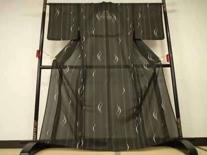 平和屋着物＊夏物 小紋 絽 変わり縞 洗える着物 AABE7456jd