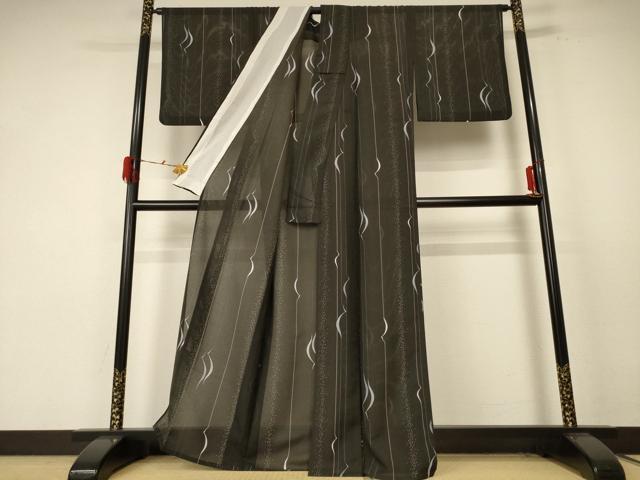 平和屋着物＊夏物 小紋 絽 変わり縞 洗える着物 AABE7456jd
