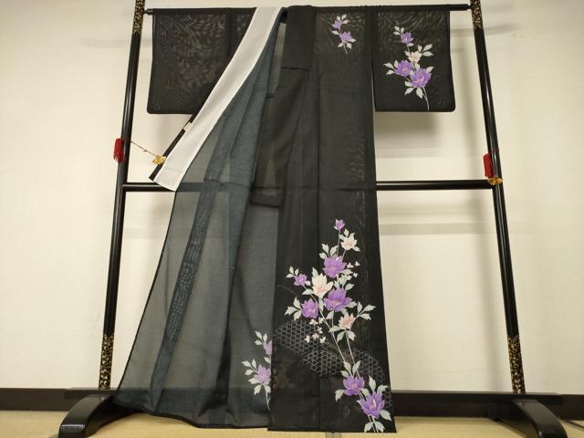平和屋着物＊夏物 訪問着 絽 草花文 金彩 洗える着物 AABE7459jd