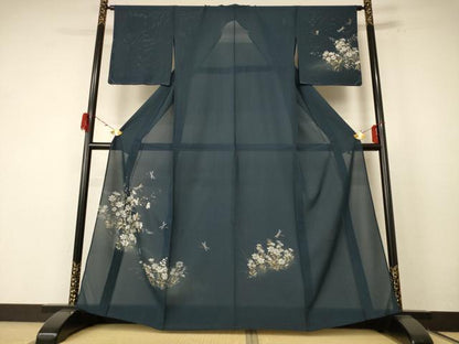 平和屋着物＊夏物 訪問着 絽 手描き 草花文 金彩 正絹 逸品 AABE7460jd