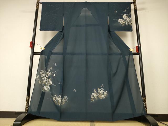 平和屋着物＊夏物 訪問着 絽 手描き 草花文 金彩 正絹 逸品 AABE7460jd