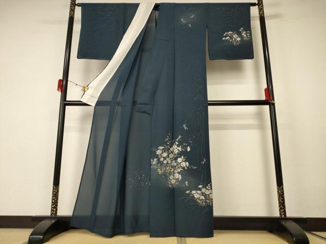 平和屋着物＊夏物 訪問着 絽 手描き 草花文 金彩 正絹 逸品 AABE7460jd
